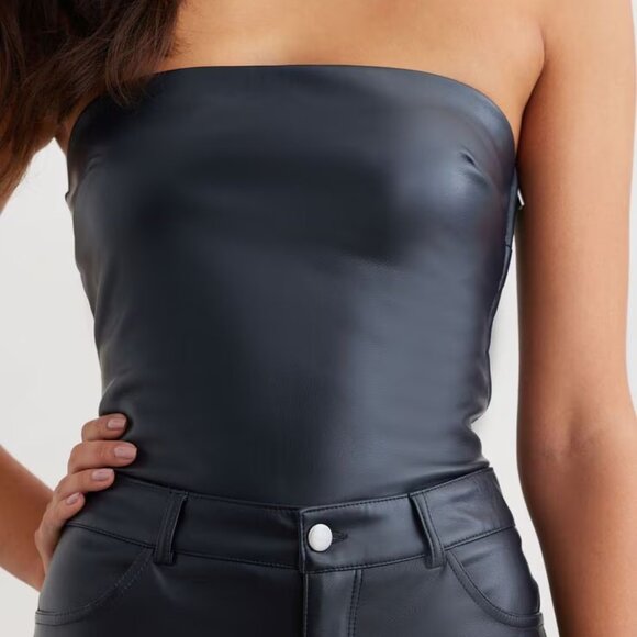 Dynamite Navy Faux Leather Tube Top L - Picture 2 of 13